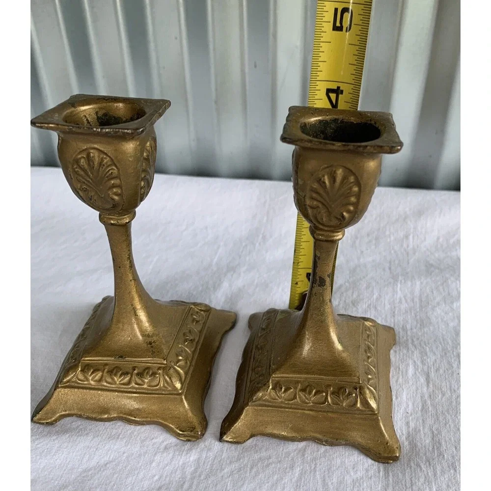 Brass candleholders ornate LOT OF 2 small  4